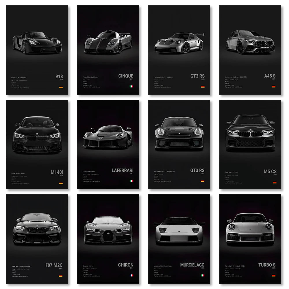 Coches Famosos M5 918 GT3, Lienzo, Arte De Pared, Póster Impreso G63 STO SLS, Mural Decorativo, Decoración Moderna Para El Hogar, Regalo De Cumpleaños Sin Marco