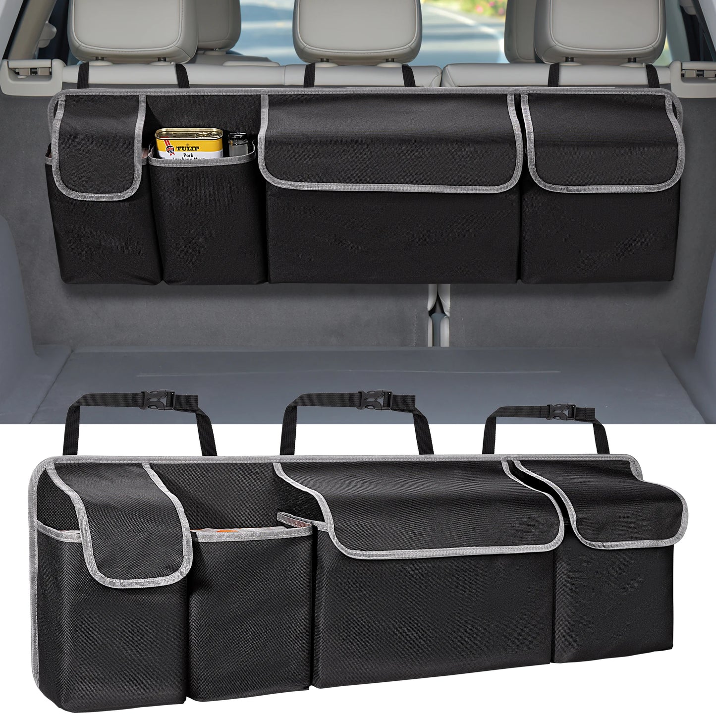 Organizador De Maletero De Coche Para Asiento Trasero De SUV, Organizador Colgante Para Camión SUV, Actualización MPV, Bolsas De Almacenamiento Para Asiento Trasero Con 4 Bolsillos De 39X14 Pulgadas