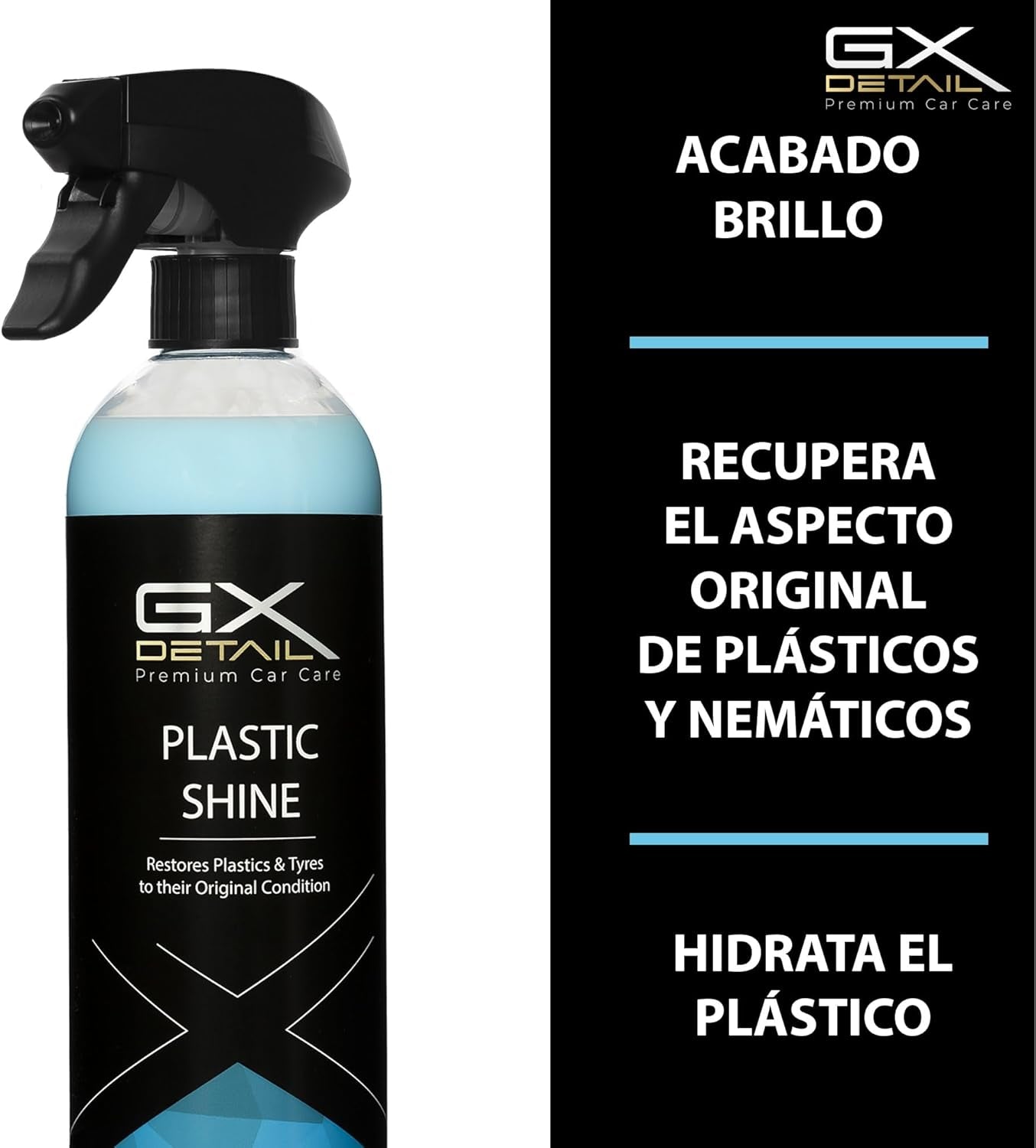 Gxdetail Recuperador De Plásticos Y Abrillantador Hidratador De Plástico Y Neumáticos Coche Y Moto 500Ml. – Recuperador De Gomas Viejas, Interior, Exterior, Ruedas.