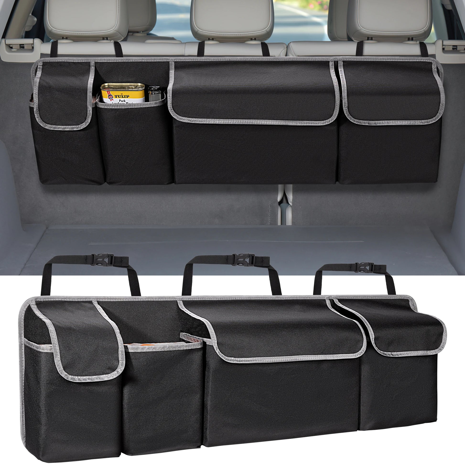 Organizador De Maletero De Coche Para Asiento Trasero De SUV, Organizador Colgante Para Camión SUV, Actualización MPV, Bolsas De Almacenamiento Para Asiento Trasero Con 4 Bolsillos De 39X14 Pulgadas